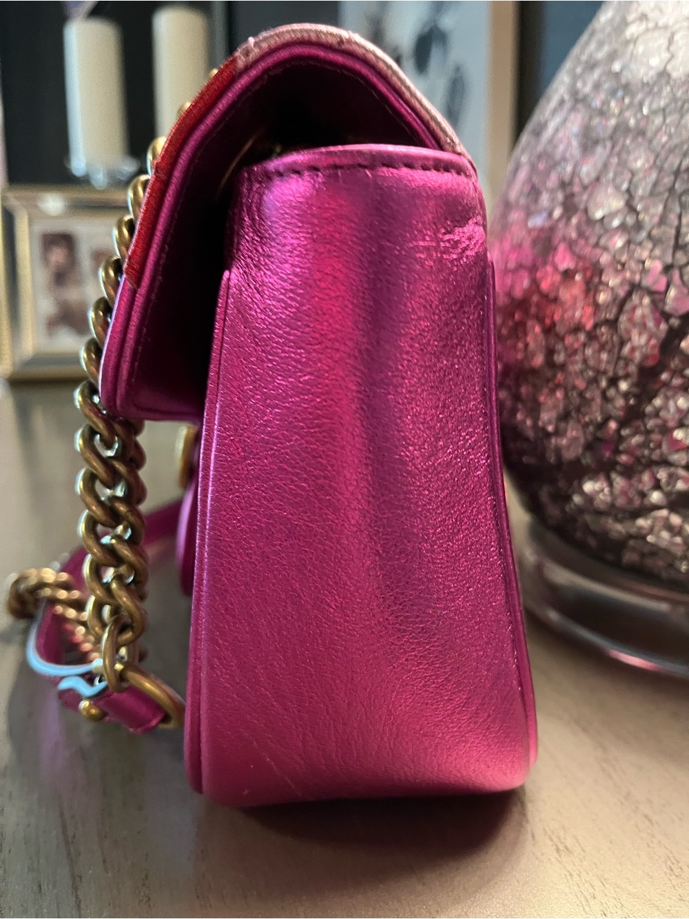 Gucci Chevron Shoulder Bag in Pink, Red & Purple - Picture 6 of 17
